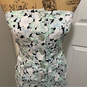 Strapless Floral Button Up Dress